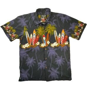 Favant Hawaiian Shirt Surfboard Palm Tree Print Cotton Size S Navy Blue